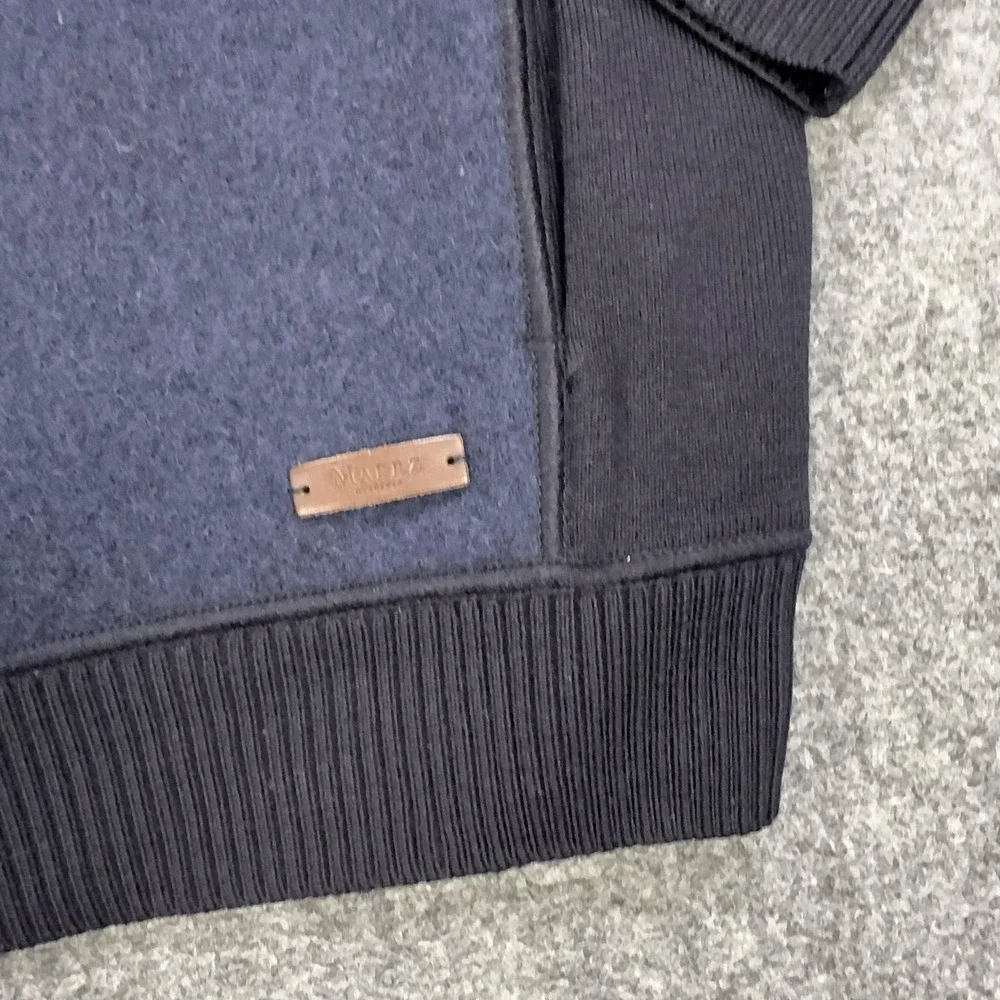 Maerz Sweater Mens 48 Blue Full Zip Mock Neck Virgin Merino Wool Knit Cardigan